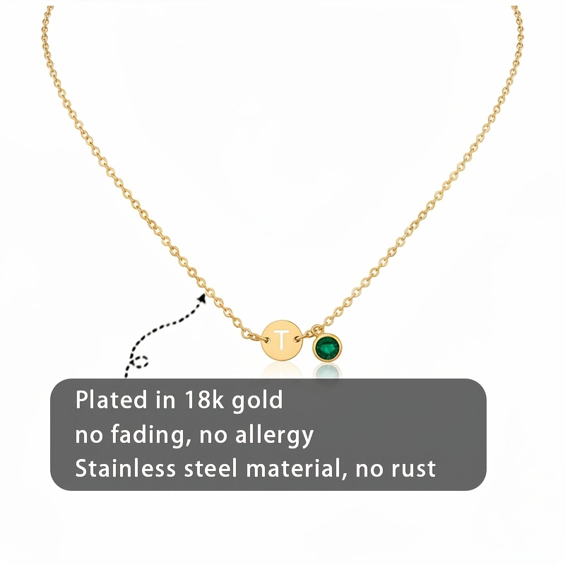 Custom 18K Gold-Plated Birthstone Necklace with Initials